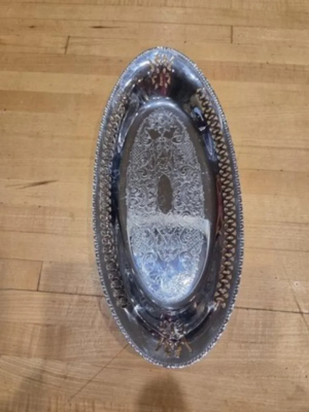 Vintage Farber Bros Krome Kraft Oval Chrome Serving Tray Pierced Art Deco NY